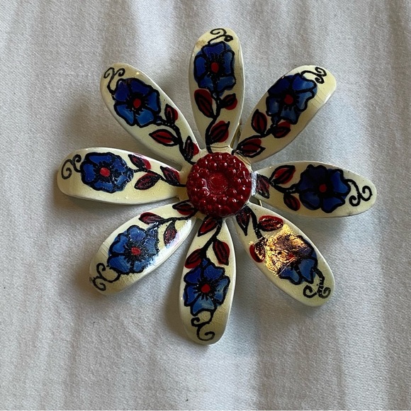 Jewelry - Vintage Enamel Flower Brooch – Made in Germany – Hand-Painted Floral Daisy Pin